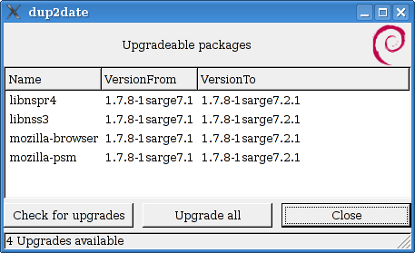 dup2date listing upgradeable packages